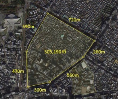 図1　青山通り、表参道、明治通りに囲まれた三角地帯